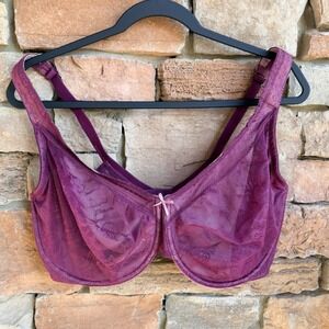 Cacique 40G Full Coverage Lace Unlined Balconette Bra Purple Pink Bow Underwire